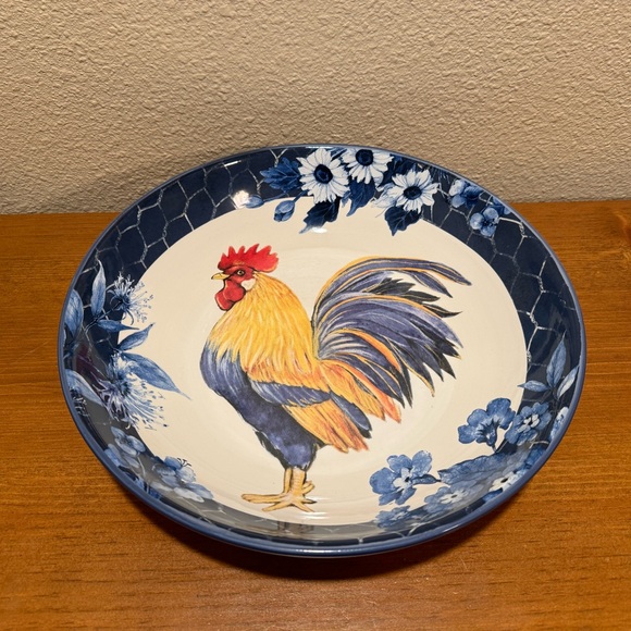 Farmhouse Rooster Bowl, Extra Large Colorful Ceramic Serving Bowl, Rooster Decor - Picture 8 of 15